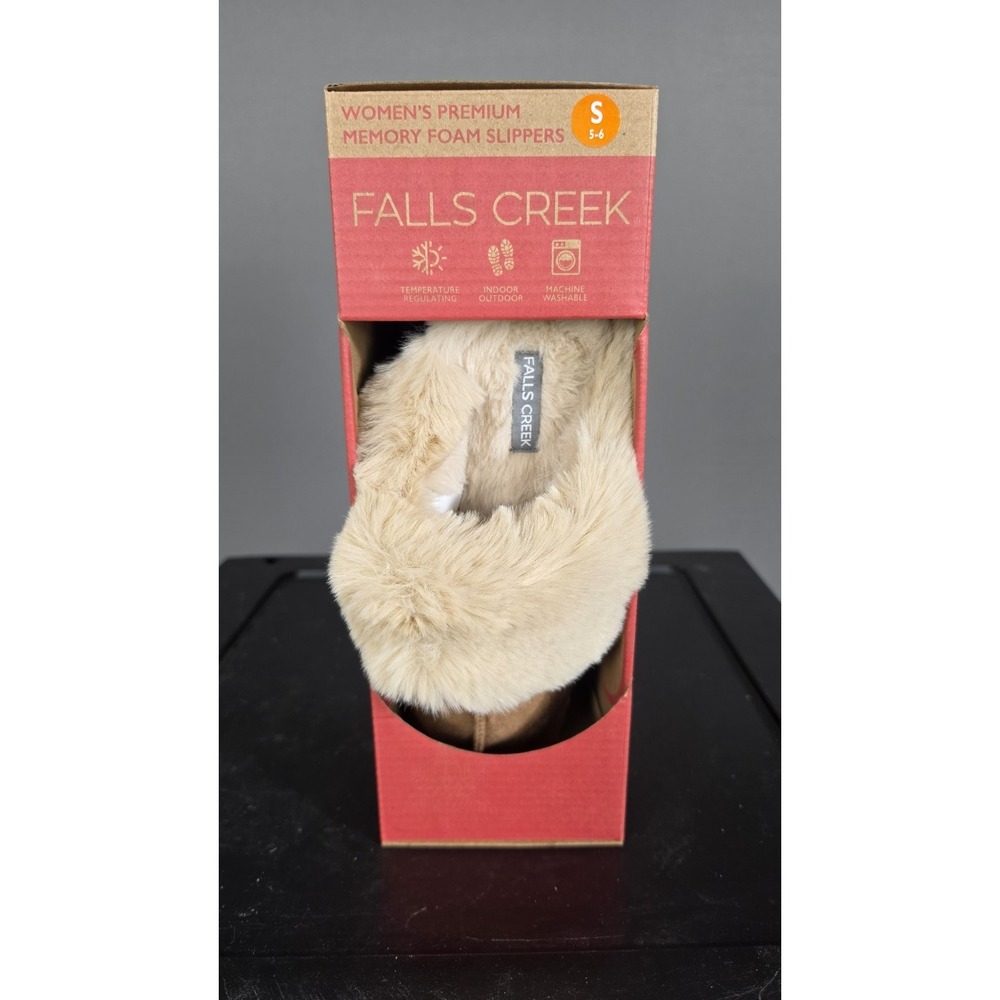 Falls Creek Lena Memory Foam Faux Fur Slippers Beige S (5-6) Indoor Outdoor